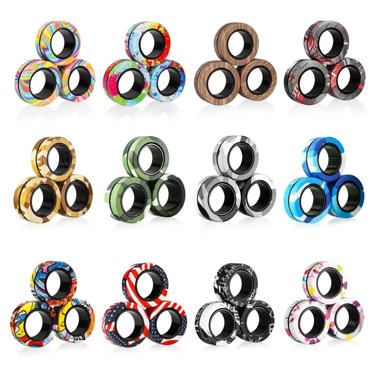 3Pcs Fidget Spinner Magnetic Ring Toys Fingers Magnet Rings ADHD Stress Relief Magical Toys for Adult Kids Anxiety