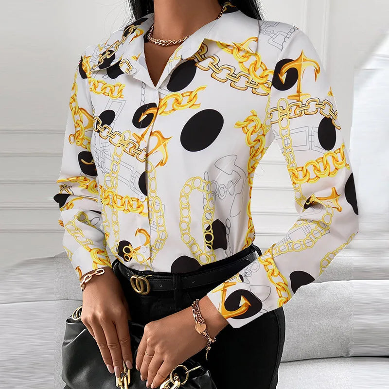 Casual Button Lapel Blouses Shirts for Women's Long Sleeve Loose Tops blouses