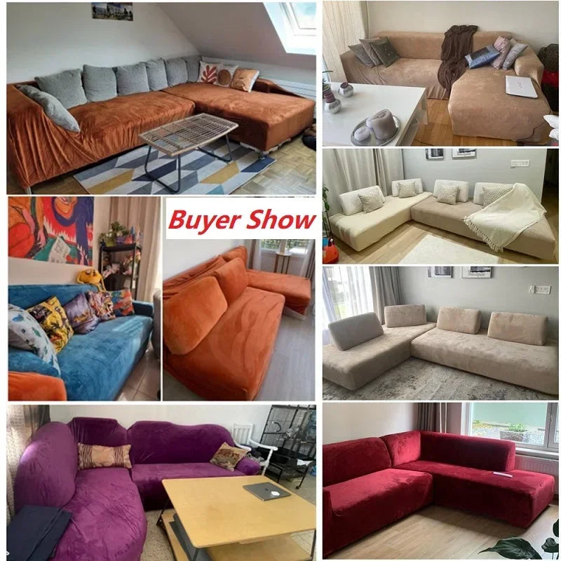 Velvet Sofa Cover Thick Elastic 1/2/3/4 Seater Sofa Cover for Living Room Velvet Plush L Shaped Corner Sofa Couch Cover