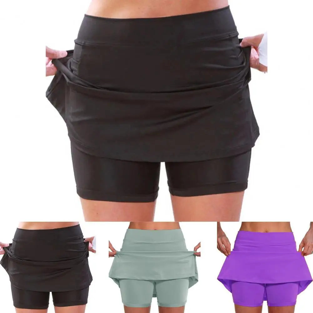 Athletic Shorts Skirt Trendy Side Pockets Double-Layer Women Fitness Shorts Skirt  Wrinkle Resistant Leggings Skirt