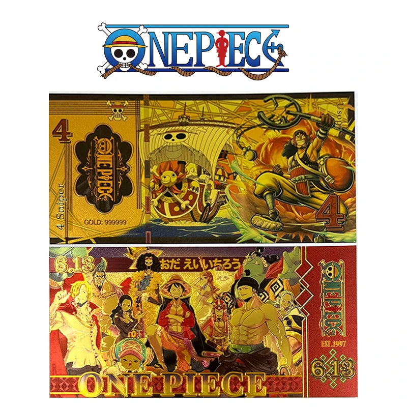 Anime One Piece Toy Golden Cards PVC Zoro Luffy Nika 10 Kinds New Commemorative Banknote Collections Toys Gifts For Party