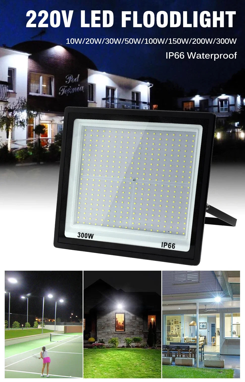 High Brightness LED Floodlight 10W 20W 30W 50W 100W 150W 200W 300W IP66 Waterproof Spotlight For Garden Street Outdoor Lighting