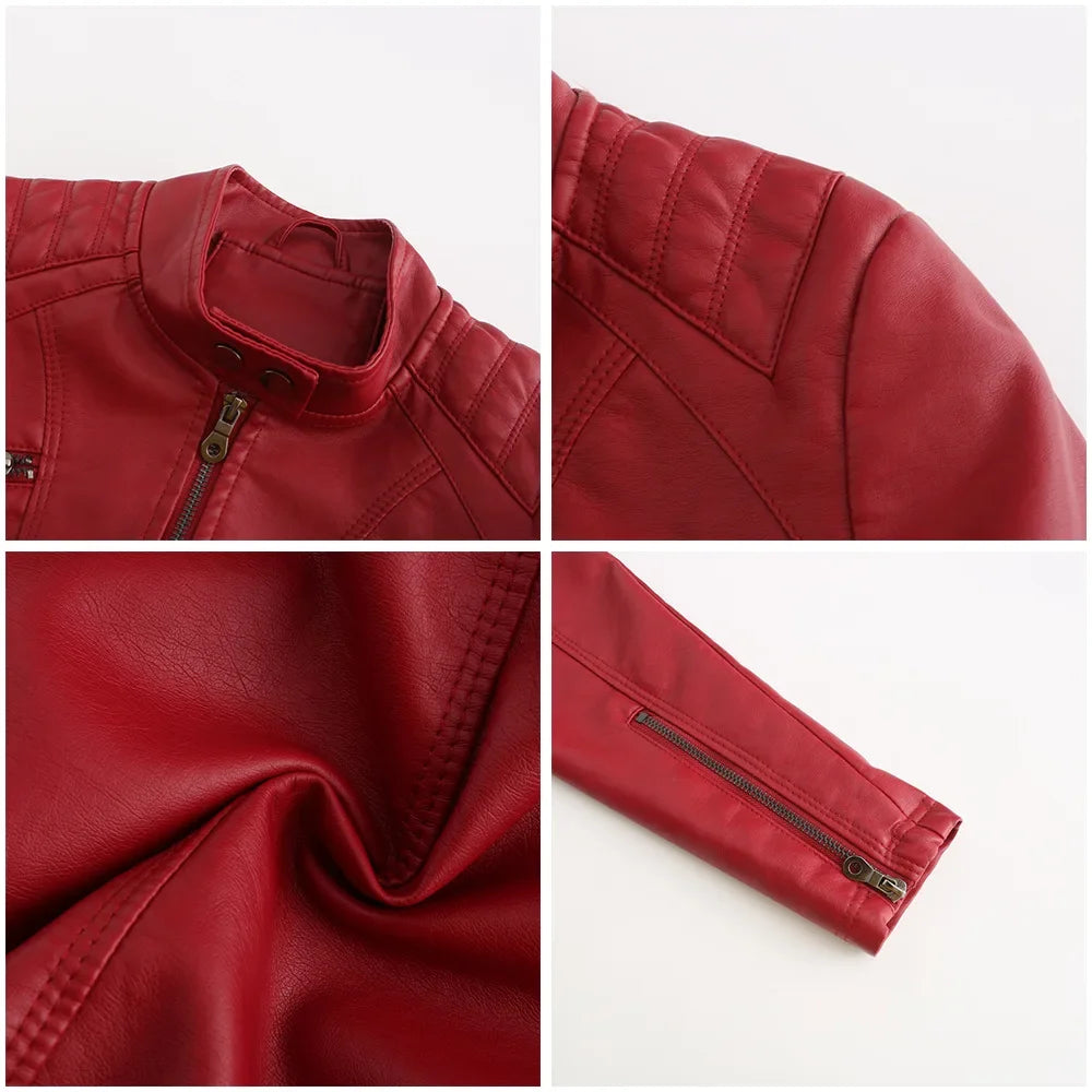 Women's Coat Fashion Trend Simple Analog Collar Zipper PU Leather Motorcycle Jacket for Women