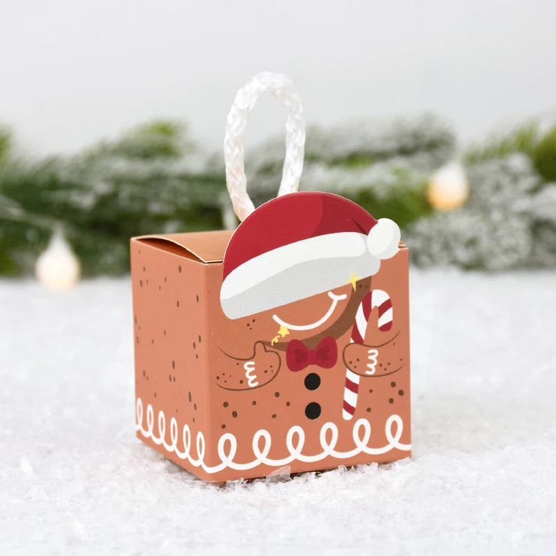 10Pcs Christmas Gift Box Xmas Tree Santa Claus Snowman Paper Candy Cookie Packing Box Bags Children Favors