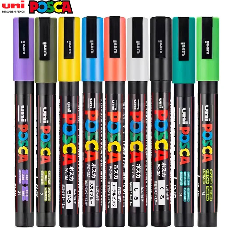 Uni Posca Full Marker PC-1M 3M 5M Multi-Colours Acrylic Permanente Rotulador Poster Graffiti Painting Pen For Fabric Rock Metal