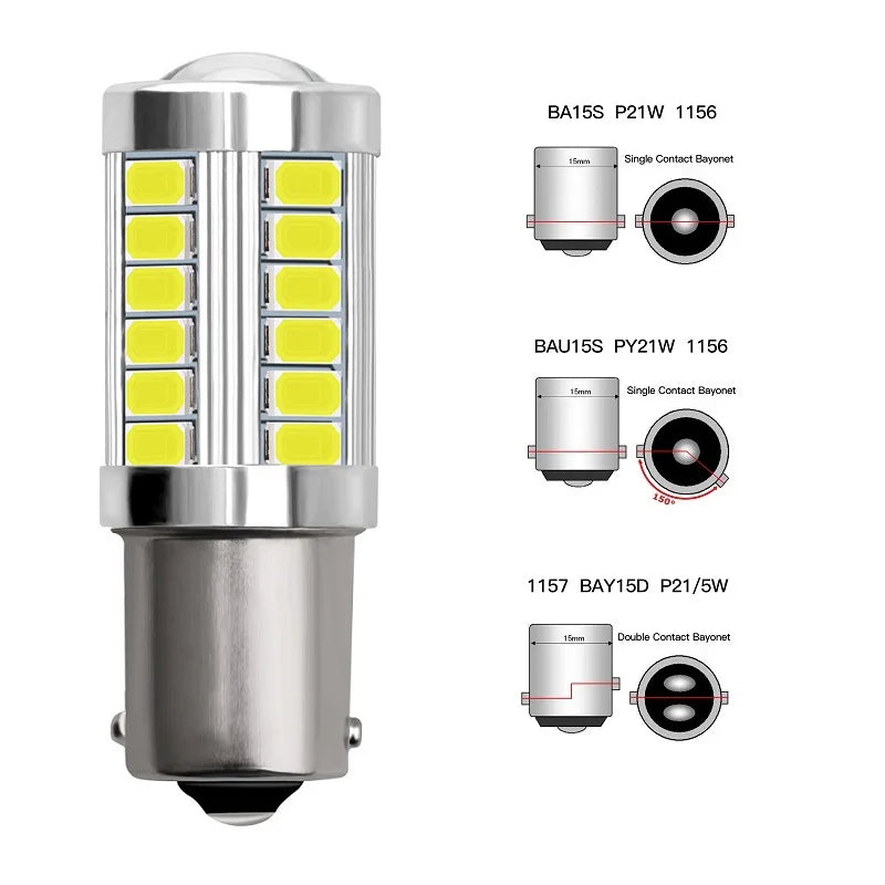 2/4/8pcs PY21W Ba15s 1156 Bay15d 1157 LED Bulb Turn Signal Lights DRL Fog Tail Brake Reverse Parking Lamps 12V 33SMD 7000K White