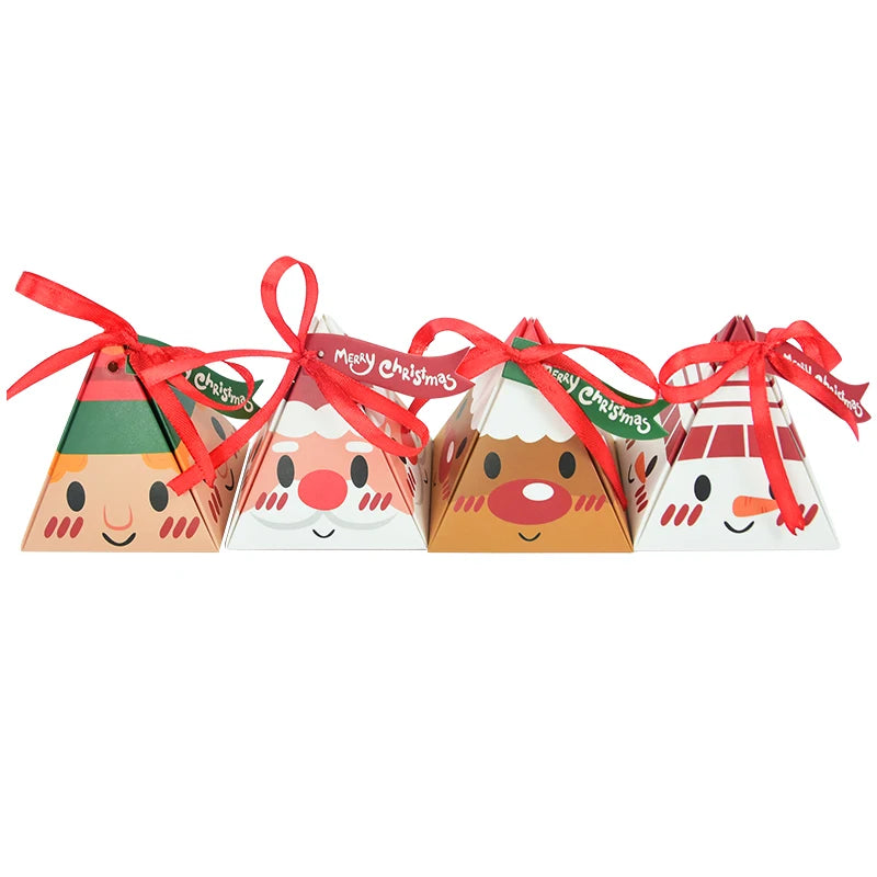 24pcs Christmas Candy Gift Box with Tag Ribbons Cookie Snack Chocolate Packaging Box Bags 2024 Xmas New Year Party Navidad Noel