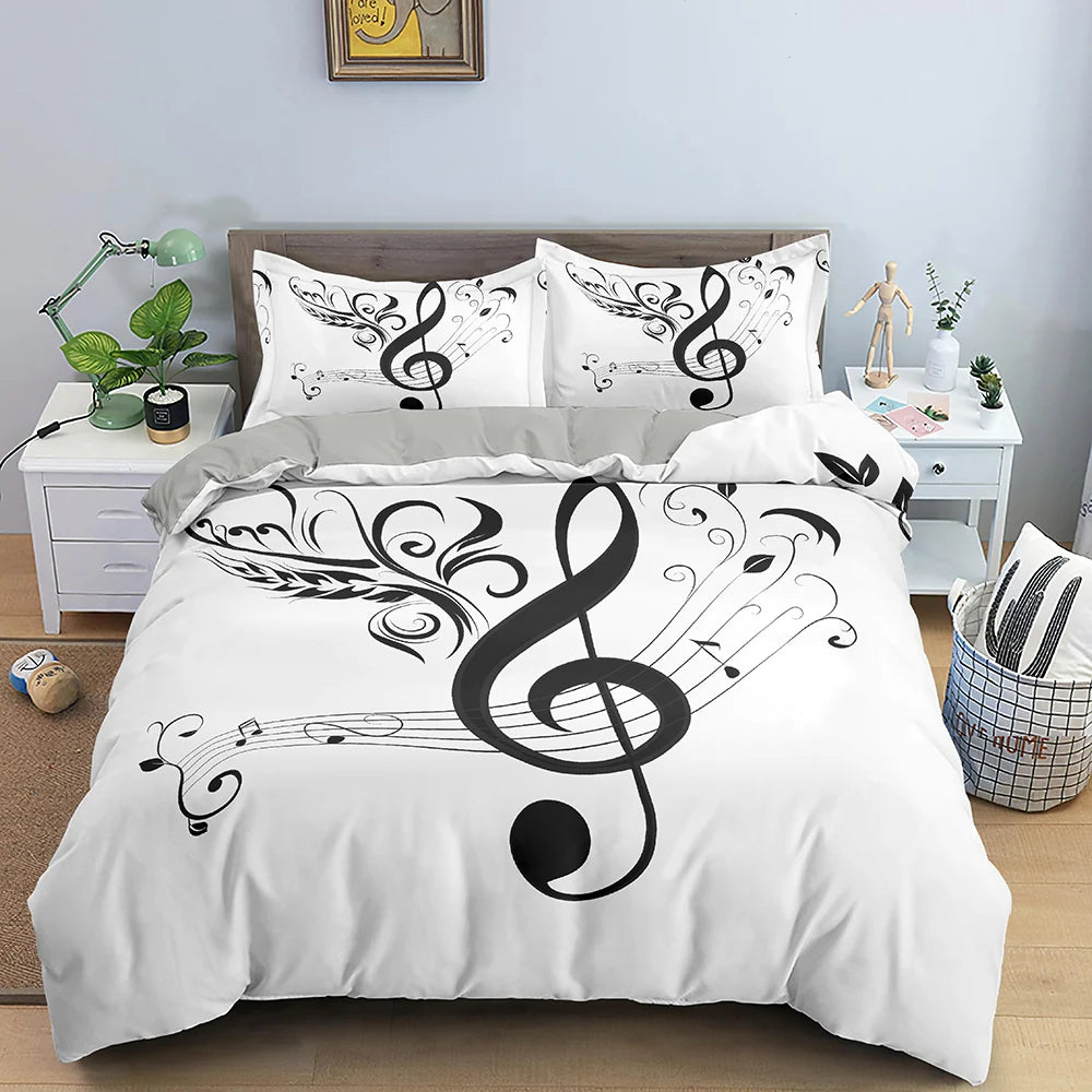 Musical Note Bedding Set 3pcs Music Theme Quilt Cover King/Queen Size With Pillowcase Fashionable Psychedelic Soft Duvet Cover