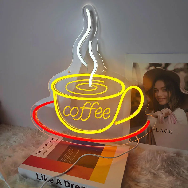 Coffee Neon Sign Luminous LED Sign for Cafe Bar Resturant USB Letter Neon Light Signs Wall Decor Beer Pub Bedroom Birthday Party