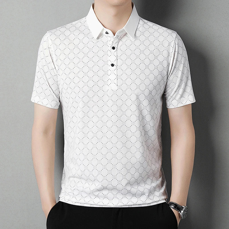 Men's Business Casual Printed Short Sleeved Polo Shirt Summer Fashion Top