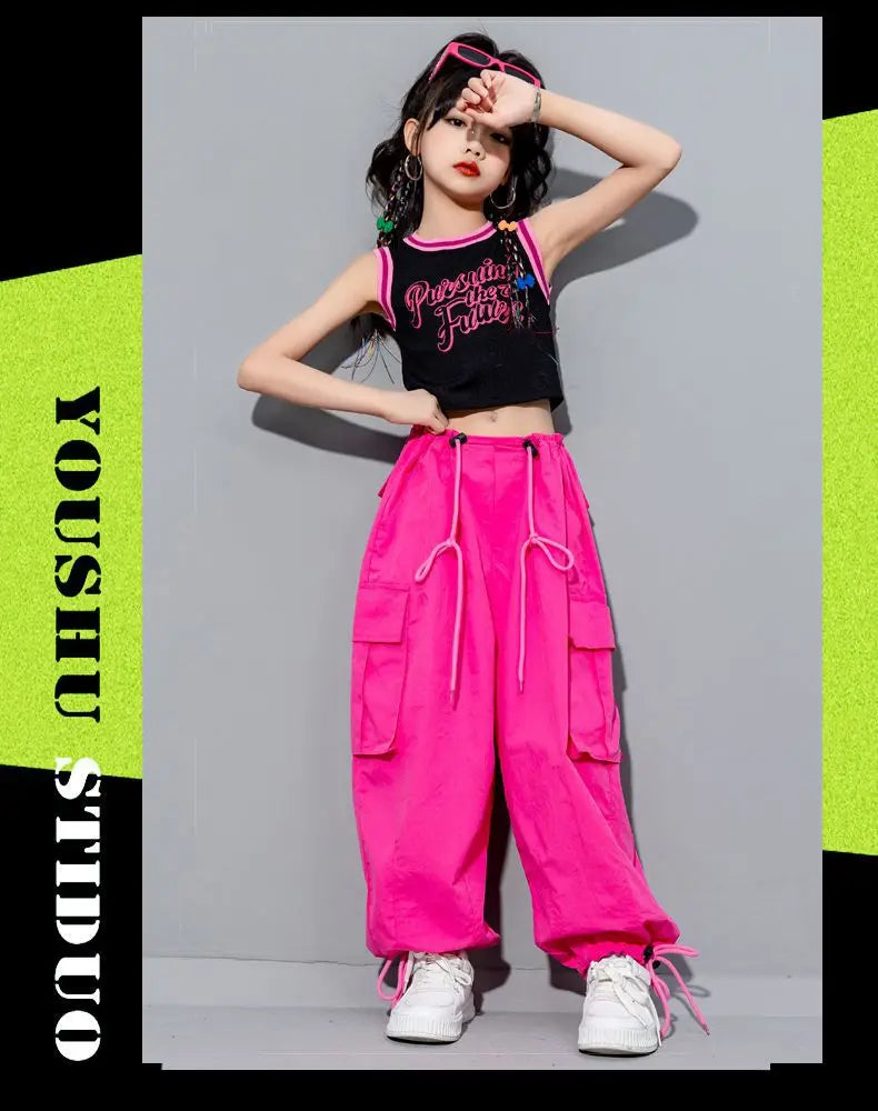 Girls Loose Casual Cargo Pants Fashion Korean Street Style Hip Hop Trousers Wide Leg Pants with Belt for School Vacation Daily