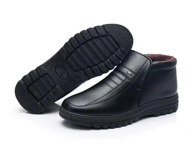 Waterproof Men's Casual Leather Shoes Flannel High Top Slip-on Male Casual Shoes Rubber Warm Winter Shoes for Mens