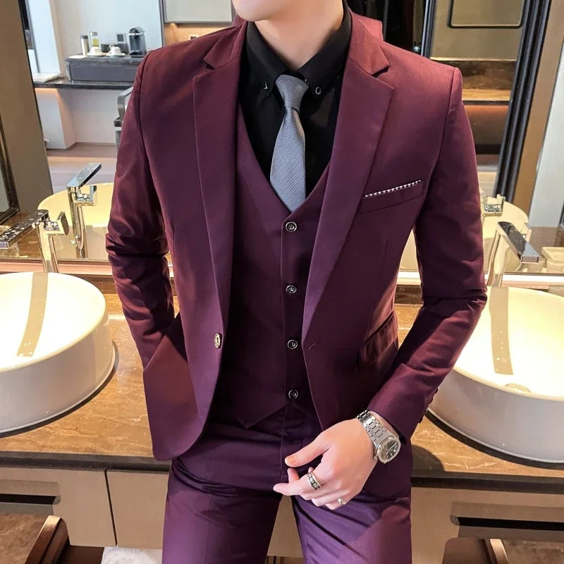 Blazer, Vest & Pants Men's Fashion Business Gentleman Professional Formal Dress Korean Version Banquet Dress Suit 6XL