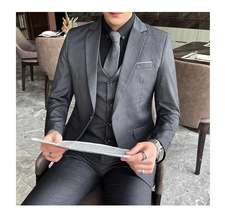 Blazer, Vest & Pants Men's Fashion Business Gentleman Professional Formal Dress Korean Version Banquet Dress Suit 6XL