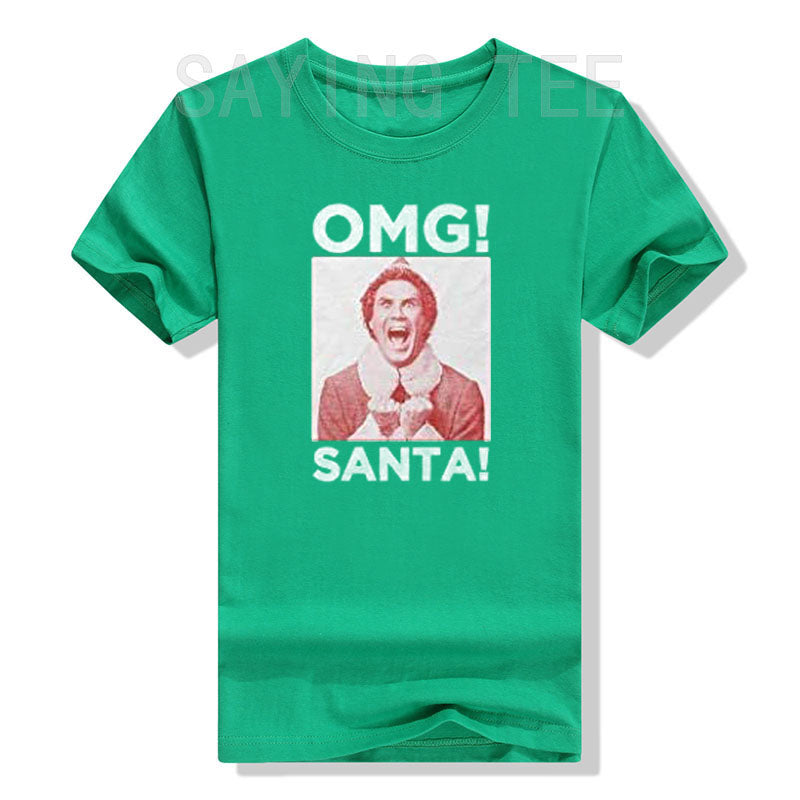 Elf OMG! Santa Buddy Adult Christmas T-Shirt Funny Xmas Costume Gifts Streetwear Clothes Men Family Matching Christmas T-Shirt