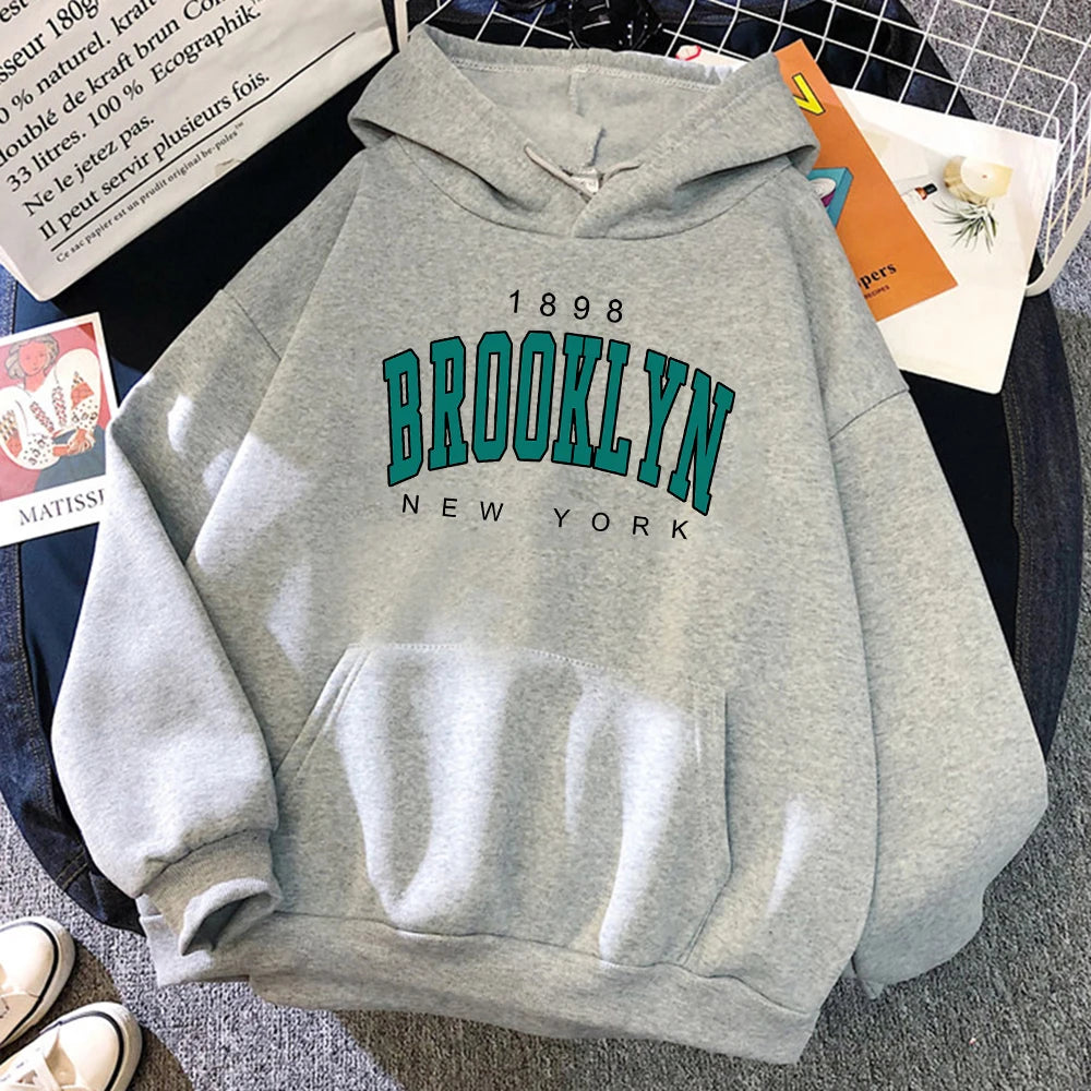 1898 Brooklyn New York Printed Women Hoodies Fashion Fleece Hoody Creativity Pullover Clothing Street Loose Sweatshirts Women