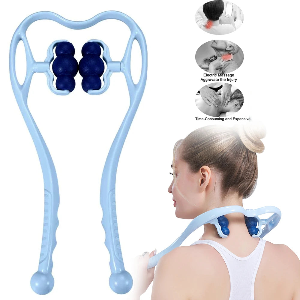 Neck Massager, Trigger Point Roller Massager Neck and Shoulder Shiatsu Deep Tissue Manual Self Muscle Massage Pain Relief Tool