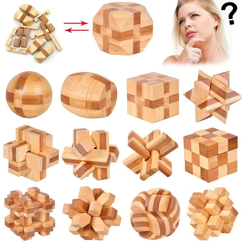 Brain Teaser Kong Ming Lock 3D Wooden Interlocking Burr Puzzles Game Toy For Adults Kids IQ Brain Teaser Kong