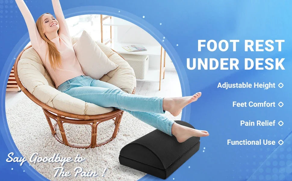 2 Adjustable Heights Foot Rest for Under Desk, Soft Memory Foam Foot Cushion Ergonomic for Office, Work, Car, Gaming, Computer