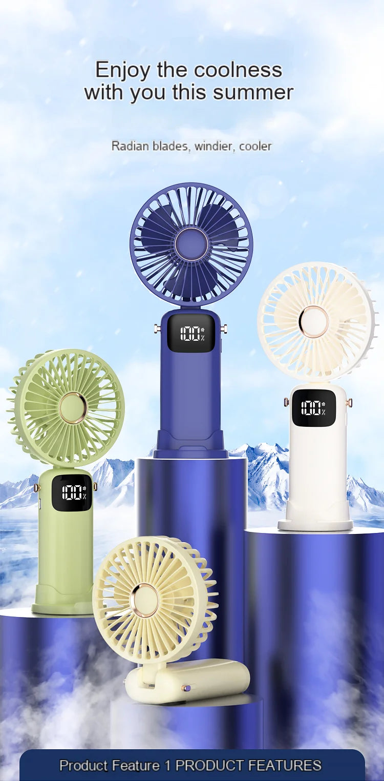 USB Handheld Mini Fan Foldable Portable Neck Hanging Fans Desktop Charging  Rlectric Fan 5 Speed USB Fan With Phone Stand