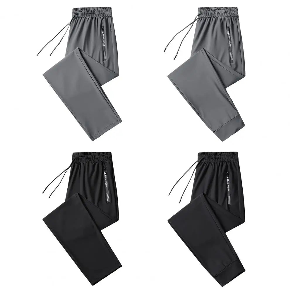 Men's Summer Ice Silk Pants Mesh Quick drying Ankle-banded Breathable Casual Thin Pants Loose Elastic Pants Sports Trousers