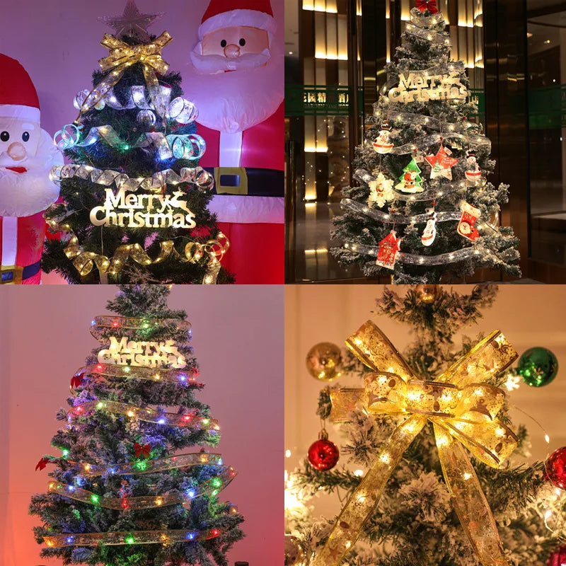 Christmas Decoration LED Ribbon Fairy Lights Christmas Tree Ornaments for Home 2023 DIY Bows Light String Navidad New Year 2024