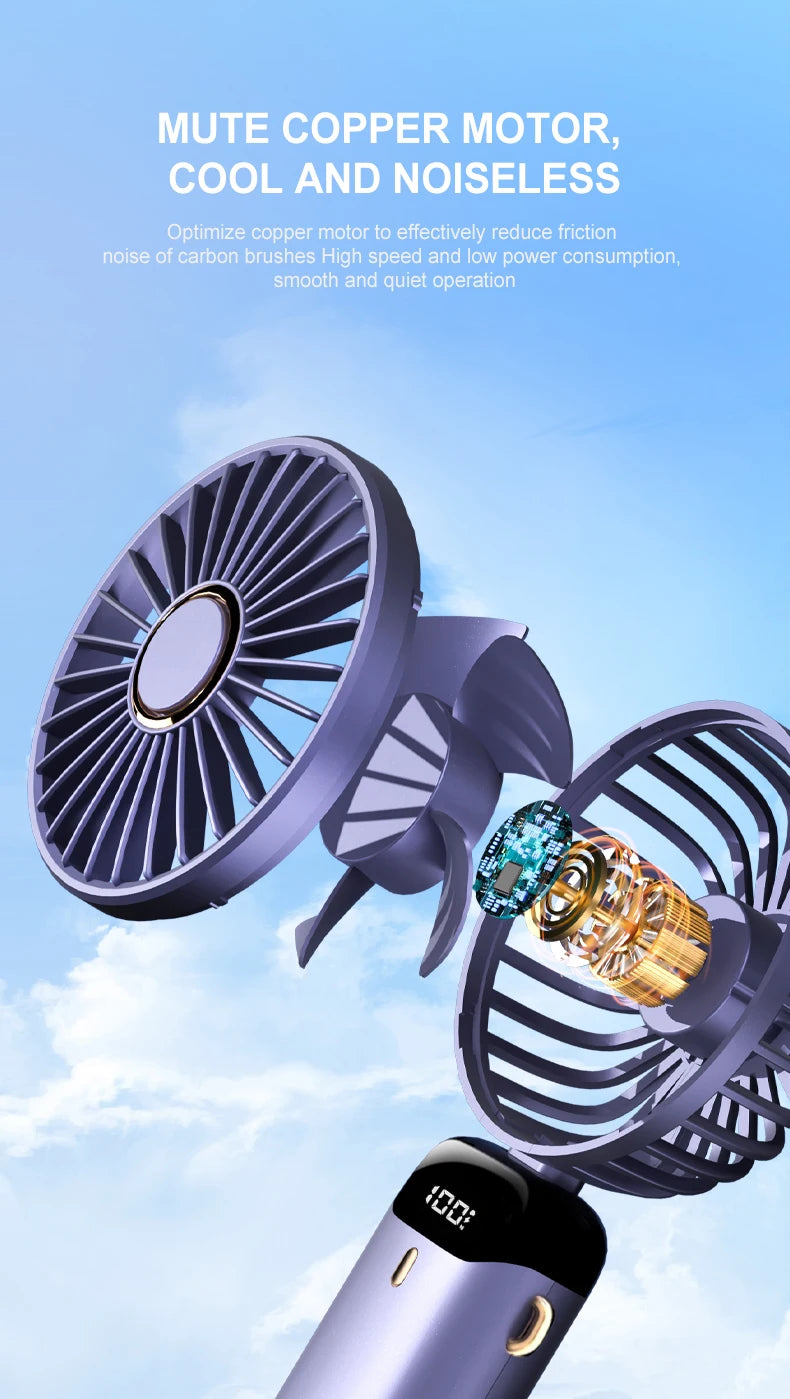 Mini Fan Foldable Portable Neck Hanging Fans 5 Speed Rechargeable Fan with Phone Stand and Display Screen USB Handheld