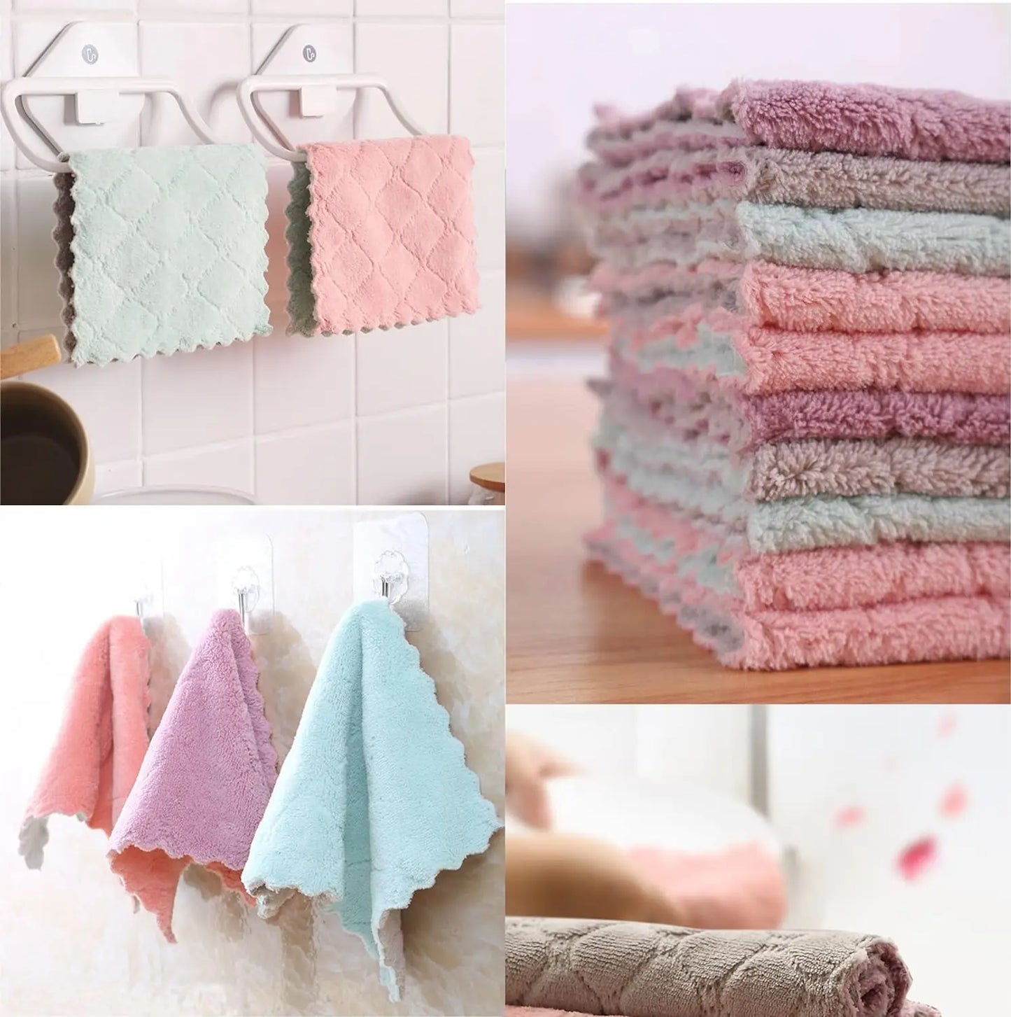 5/10pcs Kitchen Dishcloth Coral Velvet Towel Super Absorbent Wave Design Wipe Nonstick Oil Microfibre Thickened Rags Fast Drying