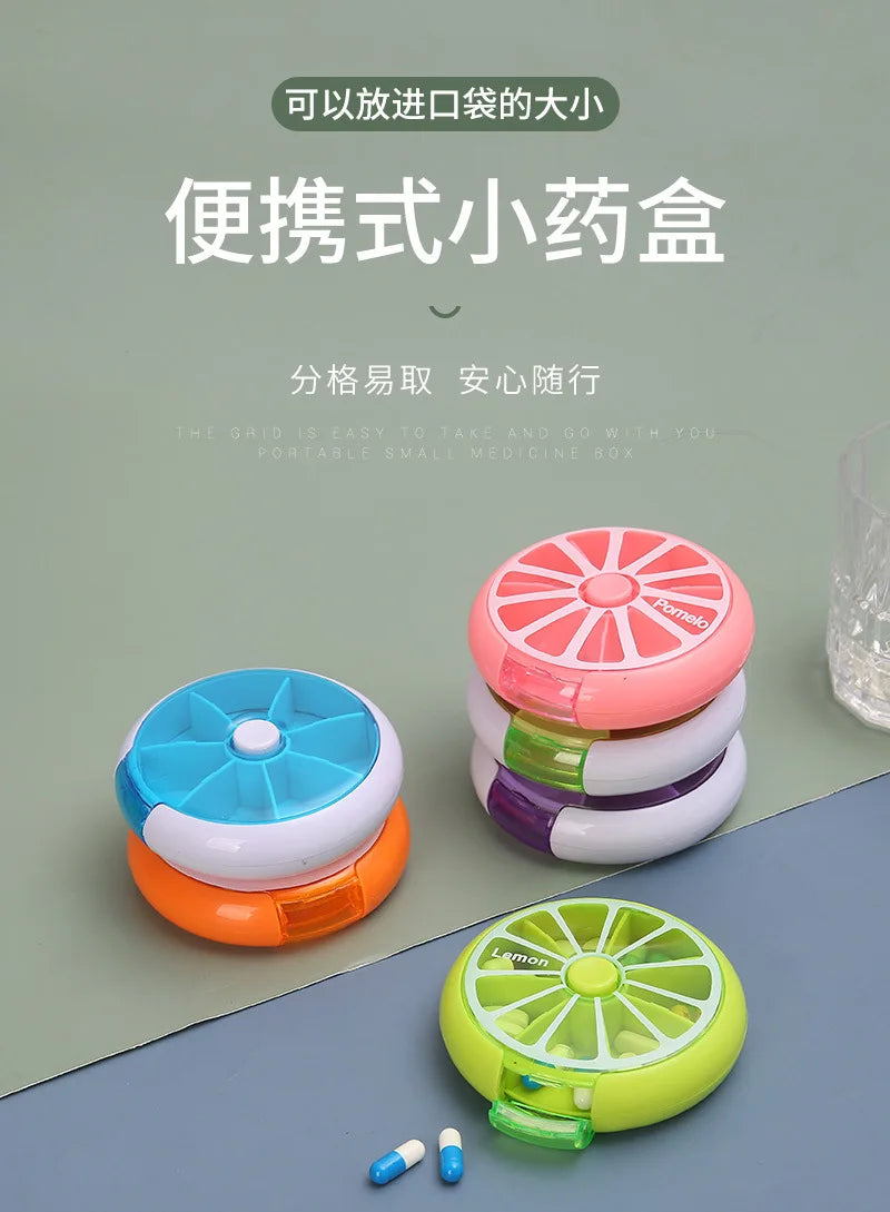 Mini Pill Box Weekly Medicine Pill Box Rotating Pill Box Case Splitter Pill Organizer Portable Travel 7 Day Pill Container Case