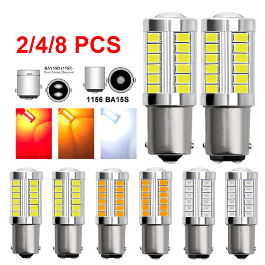 2/4/8 PCS Car LED Bulb P21W 1156 BA15S P21/5W BAY15D 1157 12V 7000K White Turn Signal Brake Backup Reverse Parking Lights Lamps