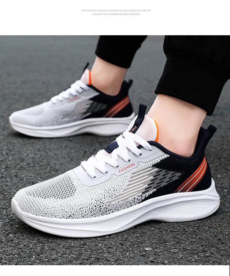 Sports single shoes flying woven Men's Shoes lace-up Soft sole Casual style men's Running shoes sneaker