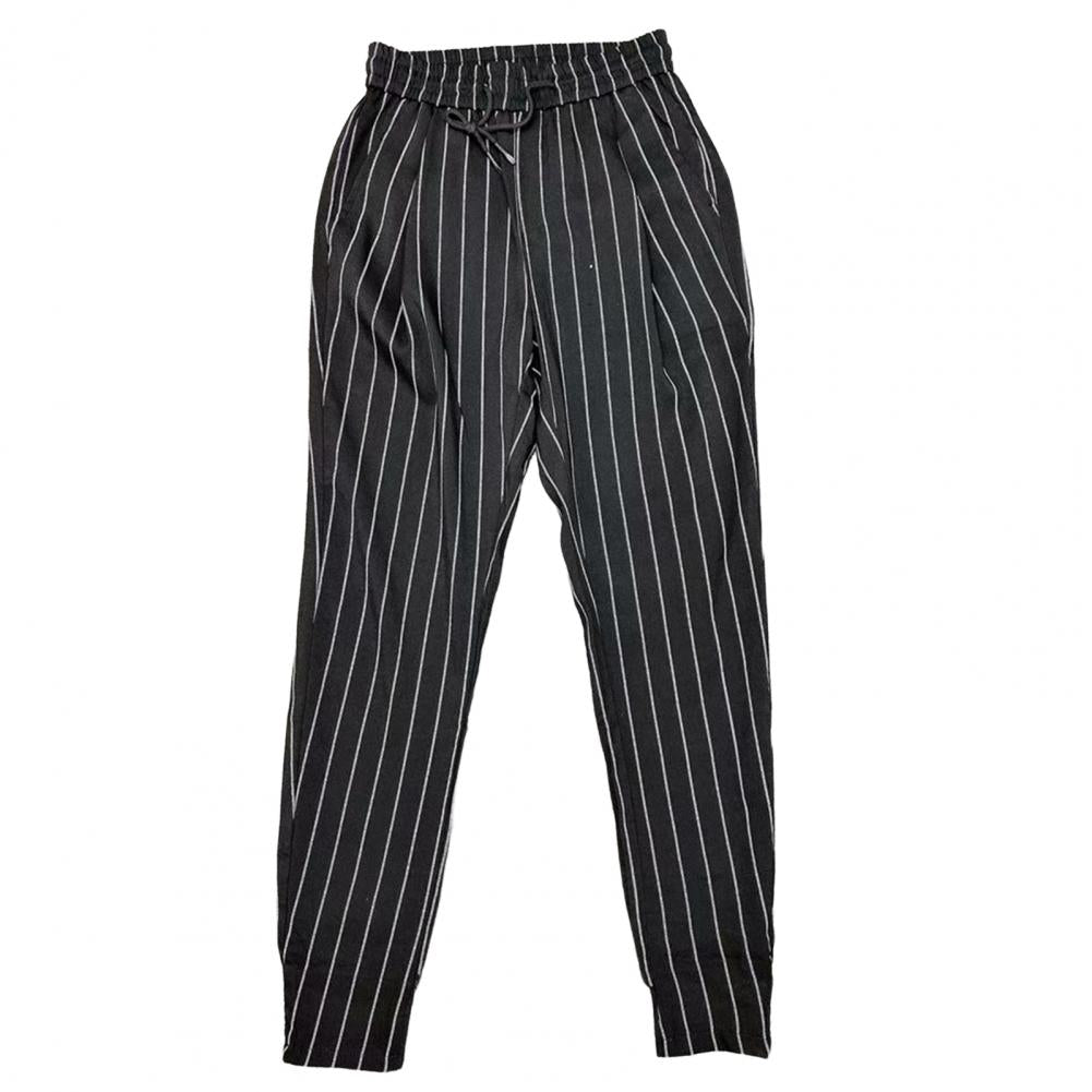 Men Harem Pants Striped Drawstring Elastic Waist Slim Fit Streetwear