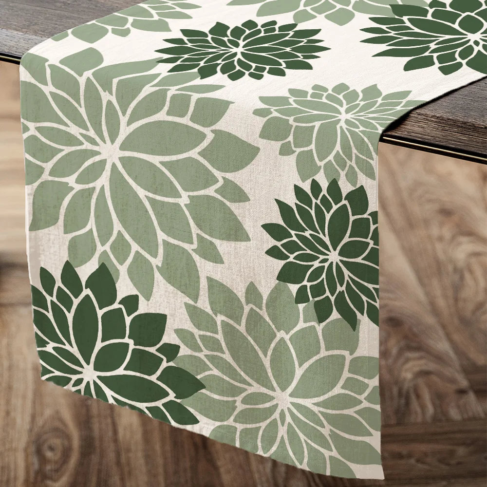 Bohemian Style Green Dahlia Table Runner 13x70 Inch Floral Geometric Design Floral Table Runner For Kitchen Dining Room Decor