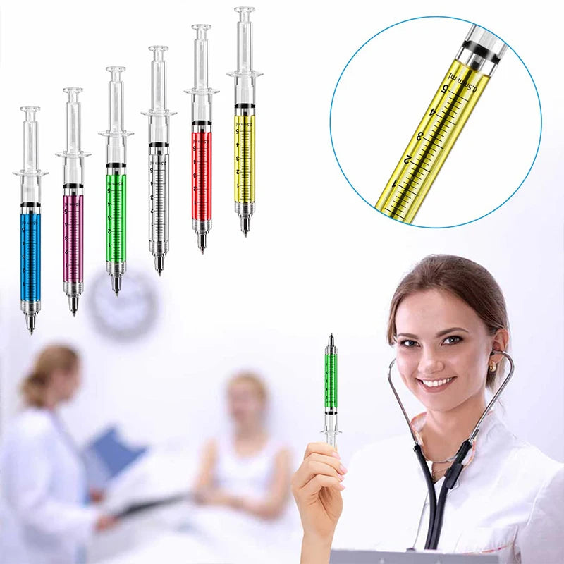 32Pcs Novelty Cute Syringe Pen Peculiar Shape Lovely Stationery Ballpoint Pen Automatic Refillable Ballpen