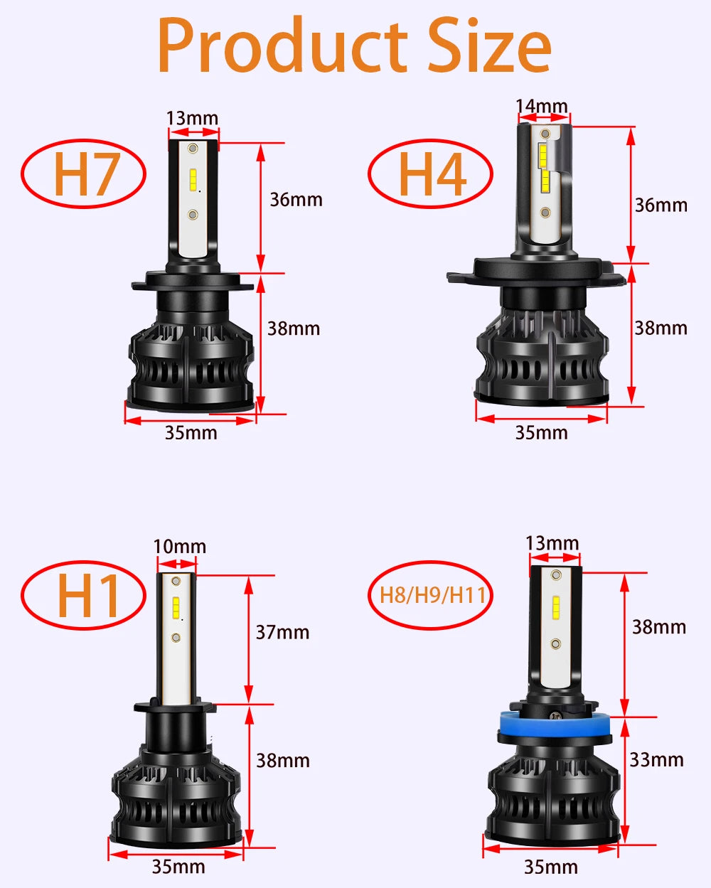 YHKOMS 80W 14000LM Car Headlight H4 H7 H1 LED H8 H9 H11 4300K 5000K 6500K 8000K 25000K Auto fog Light 80W 16000LM 12V LED Bulb