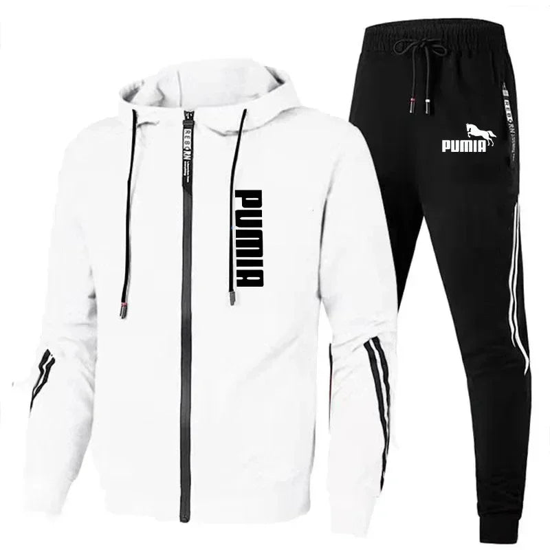 Men Long Sleeve Sport Tracksuit Fashion Zipper Jackets and Sweatpants Casual Male Fleece Printed Sweater Suits