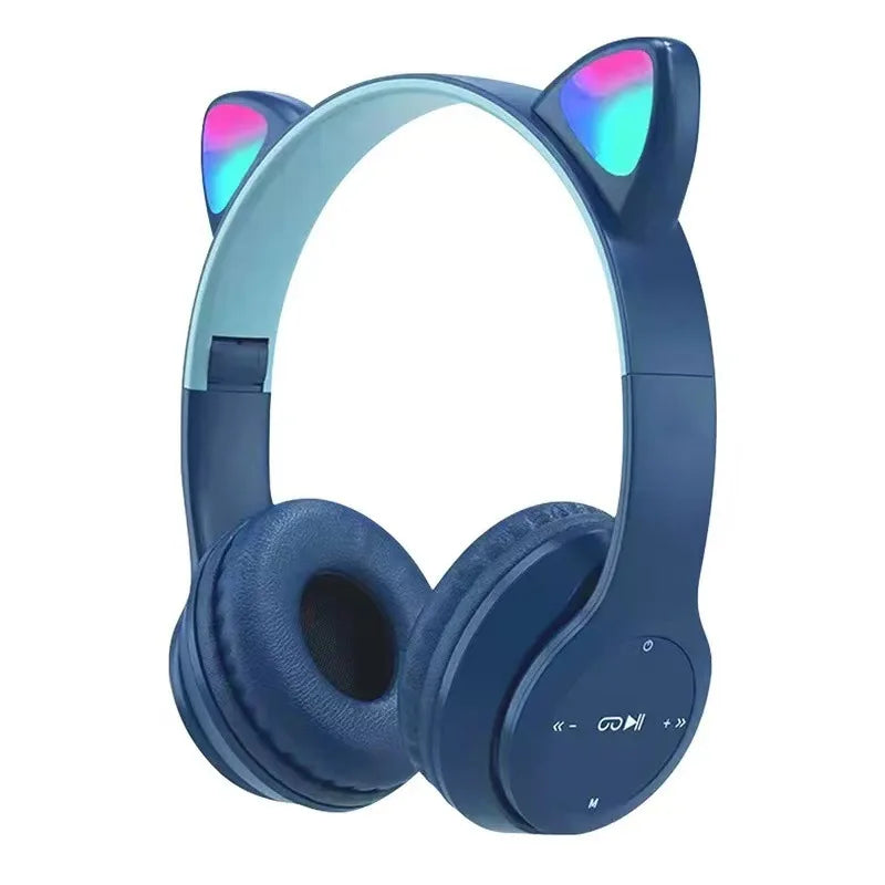 Wireless Headphone Flash Light Cute Cat Ears Fone with Mic Control LED Stereo Music Helmet Phone Bluetooth Headset Gift