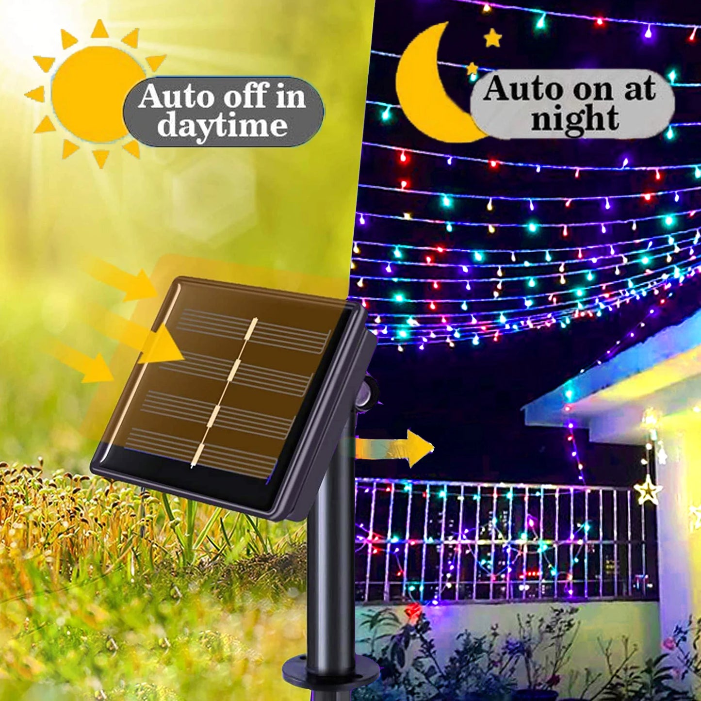 Solar String Lights Outdoor Waterproof with 8 Modes for Home Gardens, Wedding, Party, Christmas, Outdoor, Tree Decorations