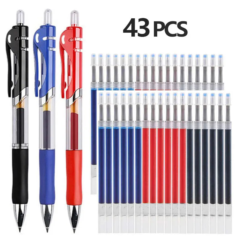 43 PCS Gel Pens & Refills Set Stationery Kawaii writing pen Black/red/blue ink 0.5 mm blue ballpoint pen