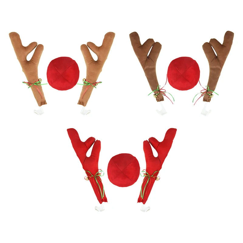 3pcs Christmas Antlers Car Decoration Accessories Christmas Car Flannelette Red Nose Costume Reindeer Deer Antler Diy Decoration