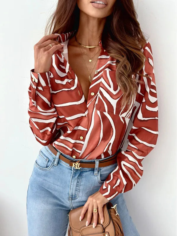 Fashion Long Sleeve Shirt Blouse Women Office Elegant Button Pocket Top Casual