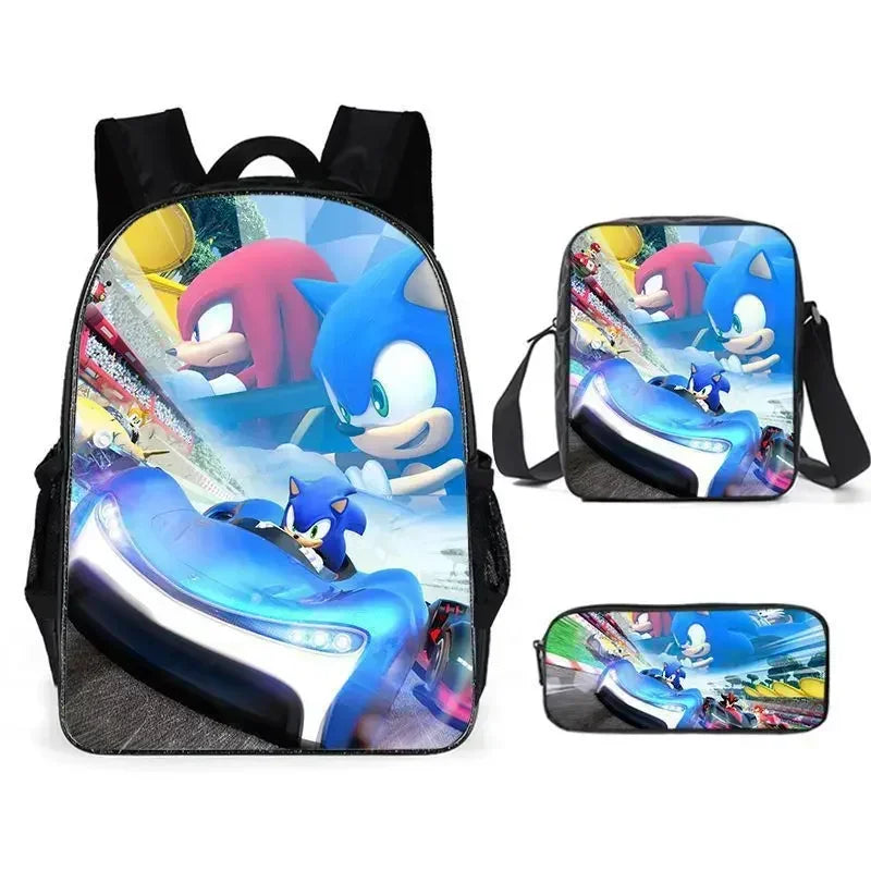 3PC-SET Sonic Backpack Primary and Middle School Students Schoolbag Boys Girls Anime Cartoon School Bag Mochila Zipper Shoulders