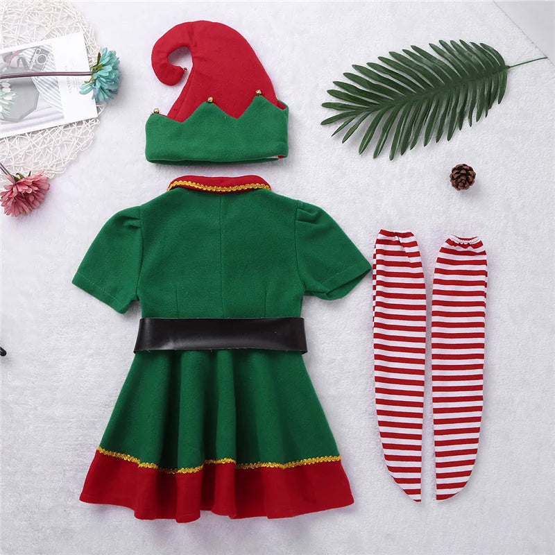 Elf Girls Christmas Costume Festival Santa Clause for Girls New Year children clothing Fancy Dress Xmas Party Dress