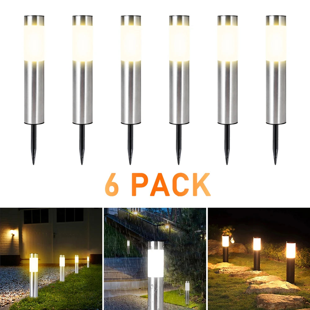 6Pakc Stainless Steel Solar Path Light LED Landscape Light Bollard Lights Waterproof Solar Outdoor Light Driveway Lawn Light