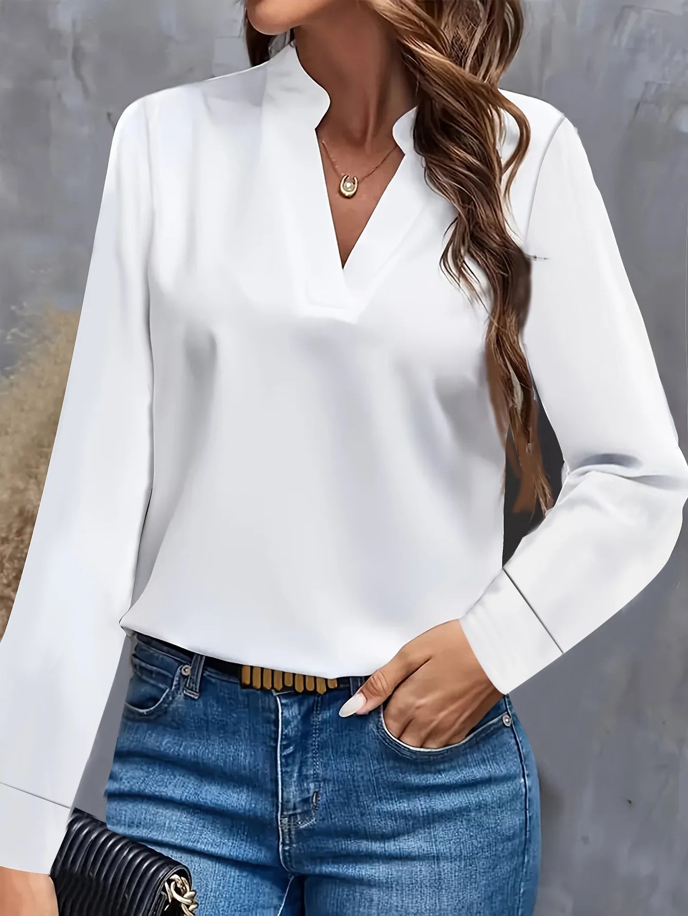 Women's Blouses Spring Long Sleeve Simple Office Lady Solid Color V-neck Loose Casual Shirt Tops For Women Clothing