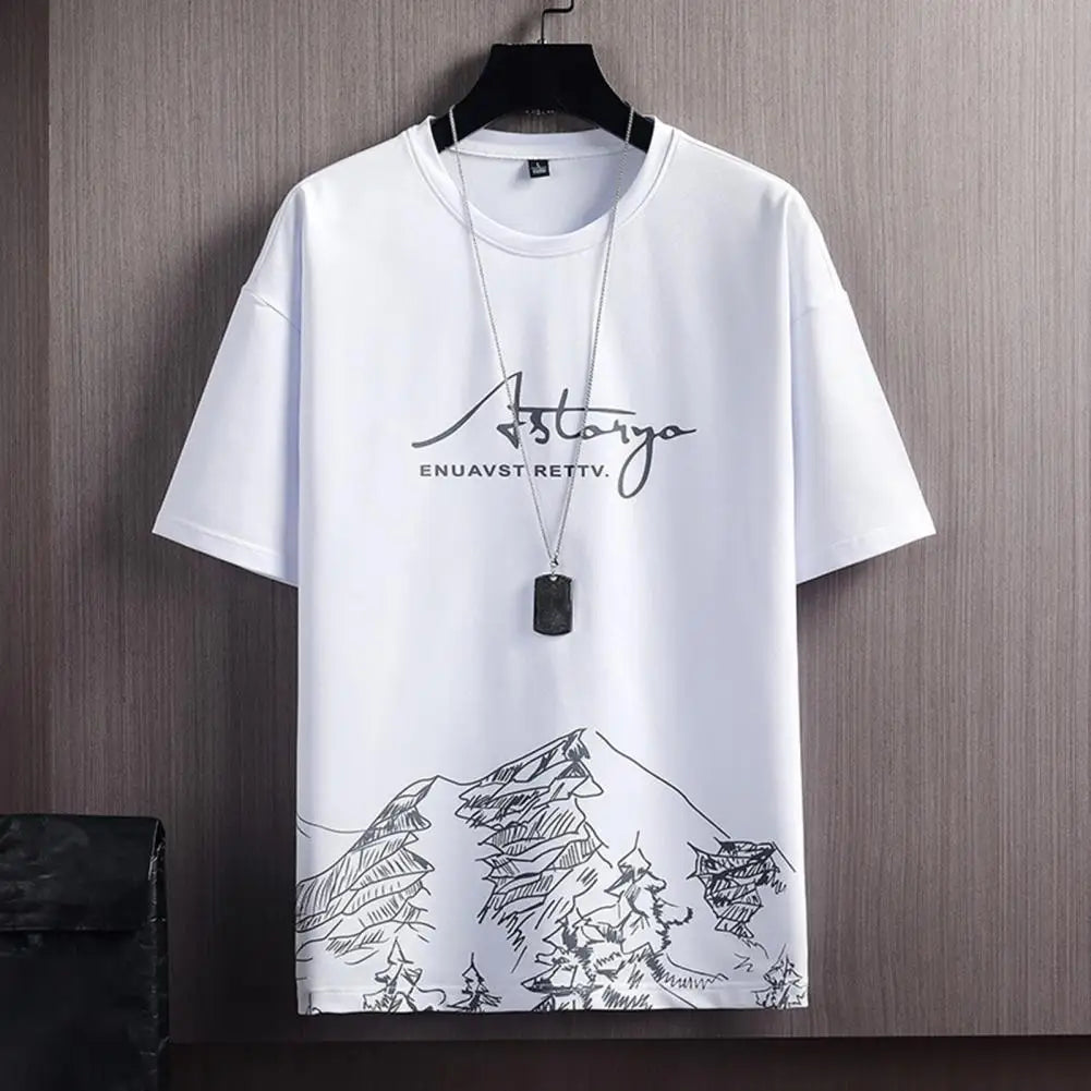 T-shirt Shorts Sportswear Suit Mountain Print Loose T-shirt And Shorts Casual Outfit Summer Men Sports Tracksuit Streetwear