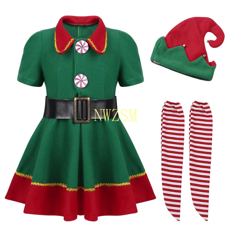 Elf Girls Christmas Costume Festival Santa Clause for Girls New Year children clothing Fancy Dress Xmas Party Dress