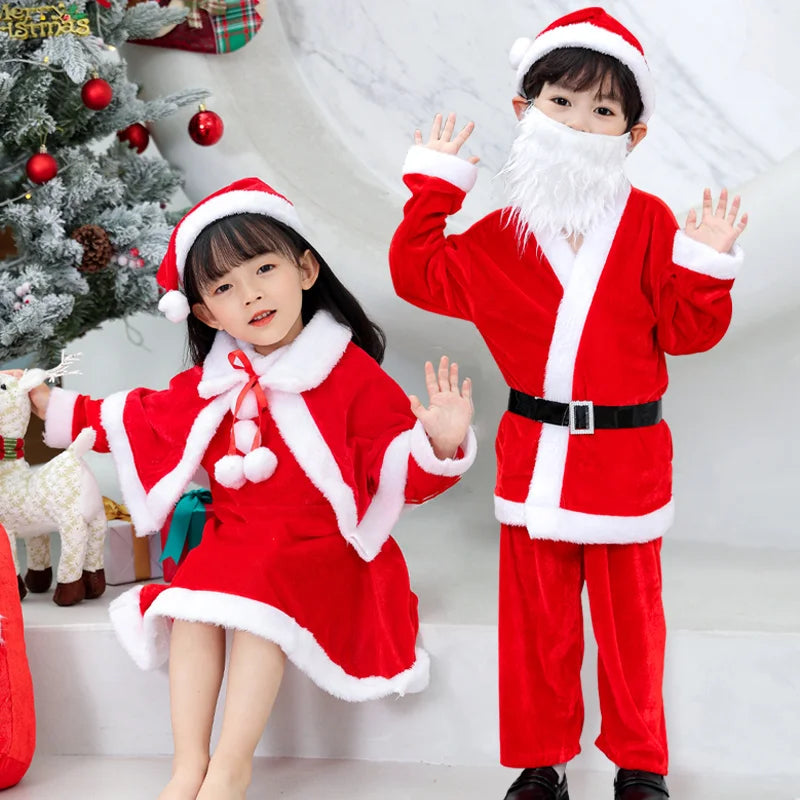 Christmas Costume boys and girls clothing, with girls shawls, boots, Christmas gift bags