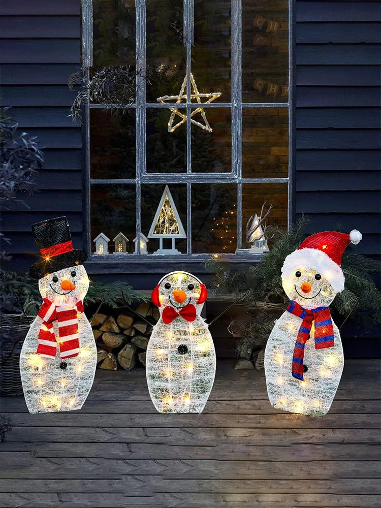 3Pcs Lighted Snowman Christmas Garden Decoration With LED Light Glowing Snowman