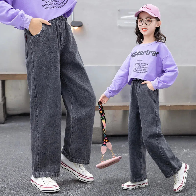 Jeans For Girls Patchwork Kids Jeans For Girls Letter Pattern Kids Jeans Casual Style Children Clothes 6 8 10 12 14 years